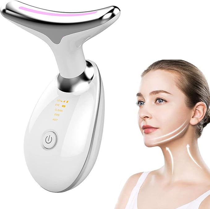 Facial Lift Anti Wrinkle Reduce Double Chin 3 Colors LED Photon Therapy EMS Face Neck Massager Beauty Device