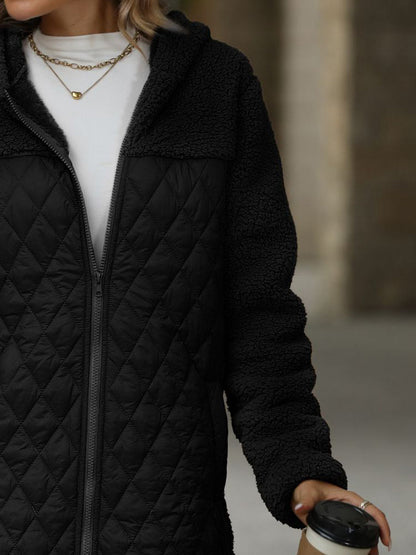 Texture Zip Up Long Sleeve Hooded Coat