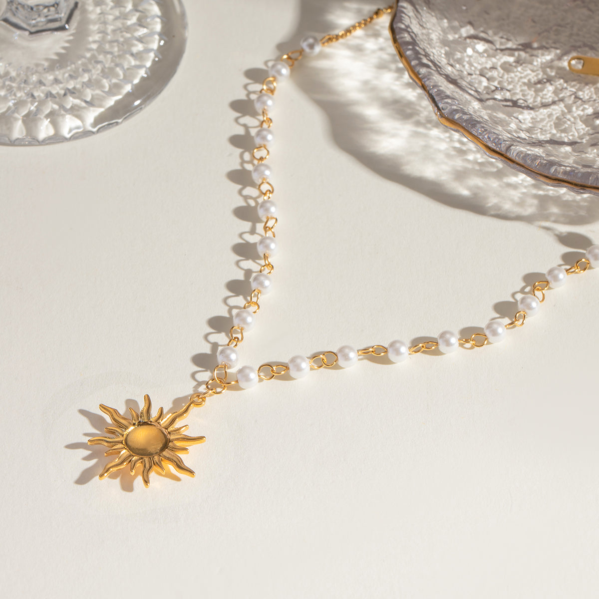 18K Gold-Plated Pearl Sun Necklace